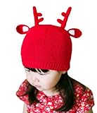 (ビグッド)Bigood 可愛い 毛糸 ニット帽 赤ちゃん ベビー帽子 男の子 クリスマス 出産祝い キッズ 女の子 秋冬 子供 ニットキャップ 耳付き しか レッド S