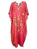 Boho Kaftan Caftan Kashmiri Embroidered Coral Pink Silk Kimono Kaftans Maxi Dress Xl