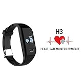 Oumeiou Fitness Tracker with Heart Rate Monitor, H3 Wireless Bluetooth Waterproof Touch Screen Smart Watch Healthy Wristband Black