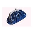 Navy blue sequinned clutch bag padded with diamante edging and ball clasp to close'