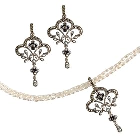 Fleur-de-lis Silver Natural Seed Pearl Pendant Necklace and Chandelier... by Dahlia