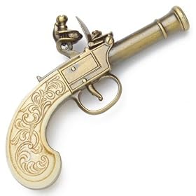 18th Century Gentlemans Pocket Flintlock Pistol - Replica of Classic Colonial / Pirate Gun with Antique Brass Finish and Faux Ivory Grips