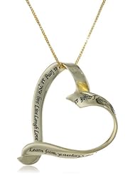 Sterling Silver "Learn From Yesterday, Love for Today, Hope for Tomorrow, Laugh As Much As You Breathe, Love As Long As You Live. Live Laugh Love" Open Heart Pendant Necklace, 18"