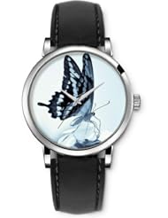 Analog Silver Women Watches Black Leather Wristband - Butterfly