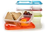 EasyLunchboxes 3-compartment Bento Lunch Box Containers (Set of 4) BPA-Free. Easy-Open Lids (Not Leakproof)