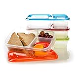 EasyLunchboxes 3-compartment Bento Lunch Box Containers (Set of 4) BPA-Free. Easy-Open Lids (Not Leakproof)