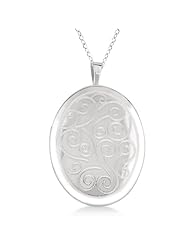 Hand Engraved Oval Pendant w/ Filigree Design Locket Sterling Silver