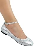 Designer Cute Metallic Casual Flat with Faux Snake Skinned Pattern and Ankle Strap from Hot Fash Shoes - FIERA Silver