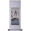 Handmade Asian Wall Art Scroll Painting On Textured White Brocade - Mountain River Landscape