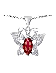 Original Star K (tm) Love Butterfly Pendant with Marquise Shape Created Ruby in 925 Sterling Silver