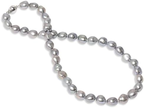 Savannah Pearls 10-11mm Silver Gray Baroque Cultured Freshwater Pearl Necklace (Sterling Silver, 18")