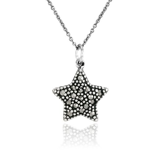 Sterling Silver Marcasite Star Pendant, 18″