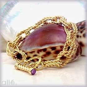14K Double Rope Link Bracelet w Pink Tourmaline Toggle by alle Fine Jewelry