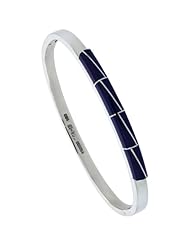Sterling Silver Bangle Bracelet w/ Striped Blue Stones, 3/16 inch wide,