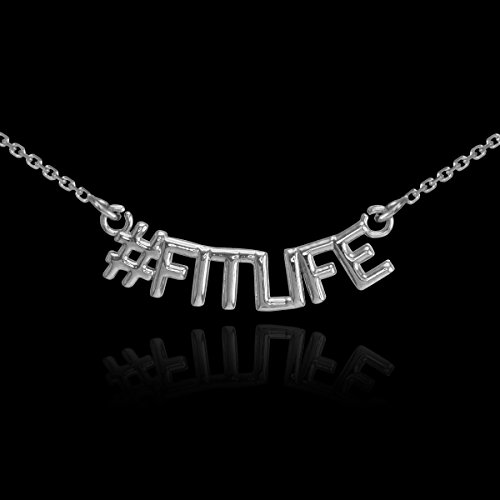 Dainty 925 Sterling Silver High Polish Hashtag Fit Life Pendant Necklace, 16"