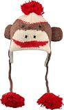 DeLux Cute Sock Monkey Brown Wool Pilot Animal Cap/Hat with Ear Flaps and Poms