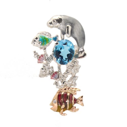 Florida Manatee & Genuine Blue Topaz Pendant