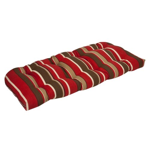 Pillow Perfect Outdoor Red/Brown Striped Wicker Loveseat Cushion
