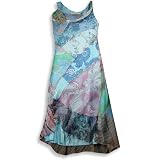 Monkey Wear - Girls Sleeveless Silk Patchwork Floral Dress,Blue, Multi
