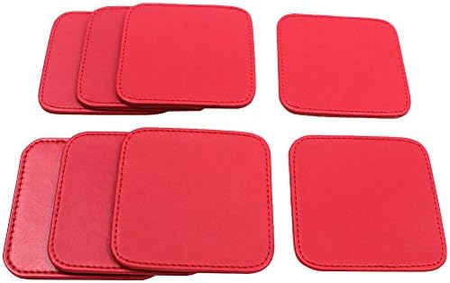 DaoHeng Set of 8 Rectangular Faux Leather Coasters with Round Corner Red