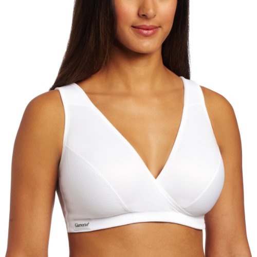 Glamorise Women's Active Comfort Wrap Sport Bra, White, 38D/DD