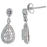 14k White Gold Pear-shaped Dangle Earrings, w/ 0.65 Carat Brilliant Cut Diamonds, 3/4 in. (20mm) tall