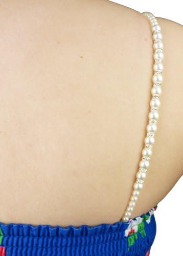 Elledot Plus® White Faux Pearl Diamante Bra Clothing Straps Sparkly Bra Straps