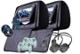 Headrest 7" LCD Car Monitors with Region Free DVD player USB SD Inc. Wireless Headhones and 32 Bit Games (Black, Pair)