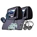 Headrest 7" LCD Car Monitors with Region Free DVD player USB SD Inc. Wireless Headhones and 32 Bit Games (Black, Pair)