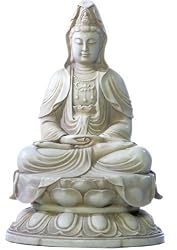 Kuan-Yin in Meditation Pose on Lotus Statue, Stone