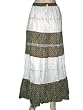 Bohemian Designer Auburn Brown White Cotton Crinkle Long Skirt with Floral Print Size 41" Free Shipp