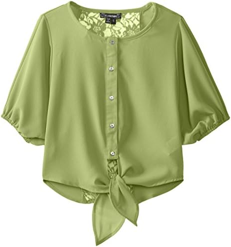 My Michelle Big Girls' Chiffon Tie-Front Button-Down Blouse