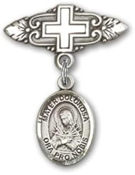 Sterling Silver Baby Badge with Mater Dolorosa Charm and Badge Pin with Cross