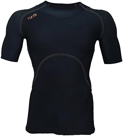 Cycfit Men's Tight Round Neck Training Perspiration Short Sleeve T-Shirts Size M - Black with Red Stripe