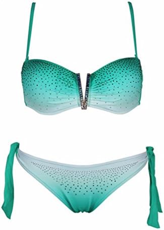 Telaura Women's Bandage Rhinestone Bikini Set Scrunch 2PS Gradient Ramp Swimsuit Sexy Beachwear Bling Bathing Suit (S, Green V)