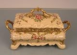 Exquisite Hand-painted Porcelain Box with Brass Handle and Accents