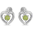 10K White Gold Round Peridot and Diamond Heart Shaped Earrings