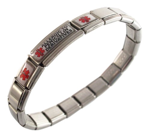 Allergic to Penicillin Derivatives Medical ID Alert Italian Charm Bracelet Allergy