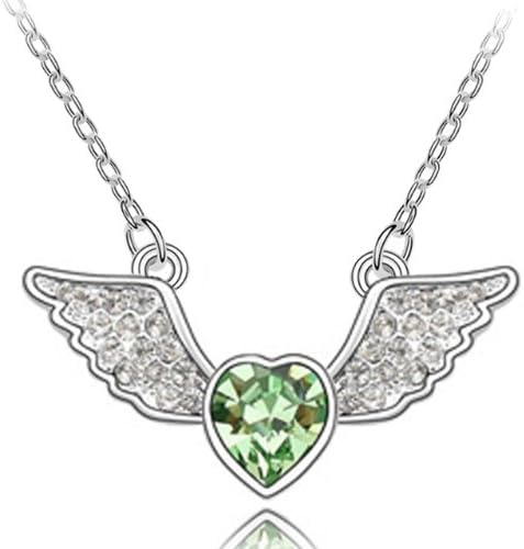 Angel Heart Swarovski Elements Heart Shaped Crystal Rhodium Plated Necklace - Green