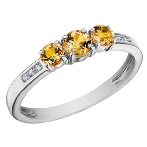 Buy Three Stone Citrine Ring with Diamonds 1 2 Carat (ctw) in 10K White Gold