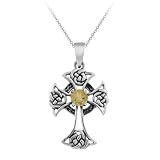 Sterling Silver Celtic Cross with Citrine Center Pendant , 18