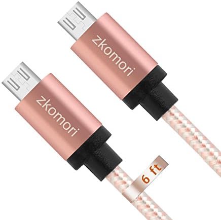 Zkomori Micro USB Cable 2Pack 6ft High Speed Nylon Braided Cord for Samsung, HTC, Motorola, Nokia, Android, and More(Rose Gold+Sliver)