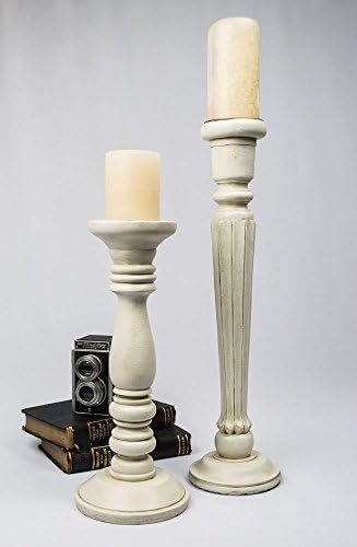 Tall 22 Inch Pillar Holder Pair Tabletop or Floor Candles Aged White