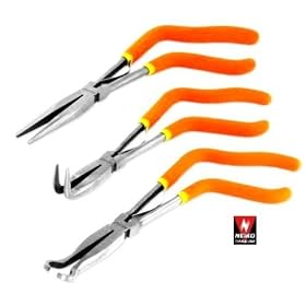 Pro-Quality 3-Piece 11 Long-Nose Pistol-Grip Plier Set - Cushion Handles by Neiko Tools