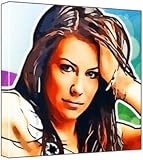 Evangeline Lilly - Pop Art Print (Multicolour; Rainbow Bubbles Background) 30 x 30 x 2 cm Medium Square Deep Box Canvas