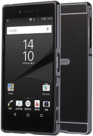 Ceoamzus Luxury Mirror Back Cover + Metal Aluminum Frame Case for Sony Xperia Z5(Black)