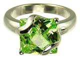 Image of Silver Large Square Created Peridot Glass Ring