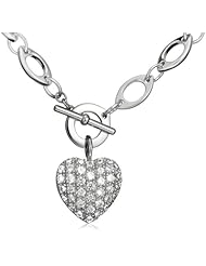 Sterling Silver Simulated Diamond Pave Heart Pendant, 18"