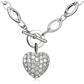 Sterling Silver Cubic Zirconia Pave Heart Pendant, 18"