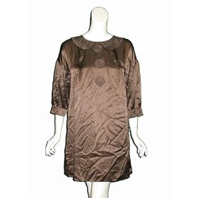 SEE BY CHLOE Silk Crochet Collar Dress in Brown